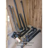 Collection of 19 pieces of cast iron downpipes, guttering and hoppers. Please note single narrow