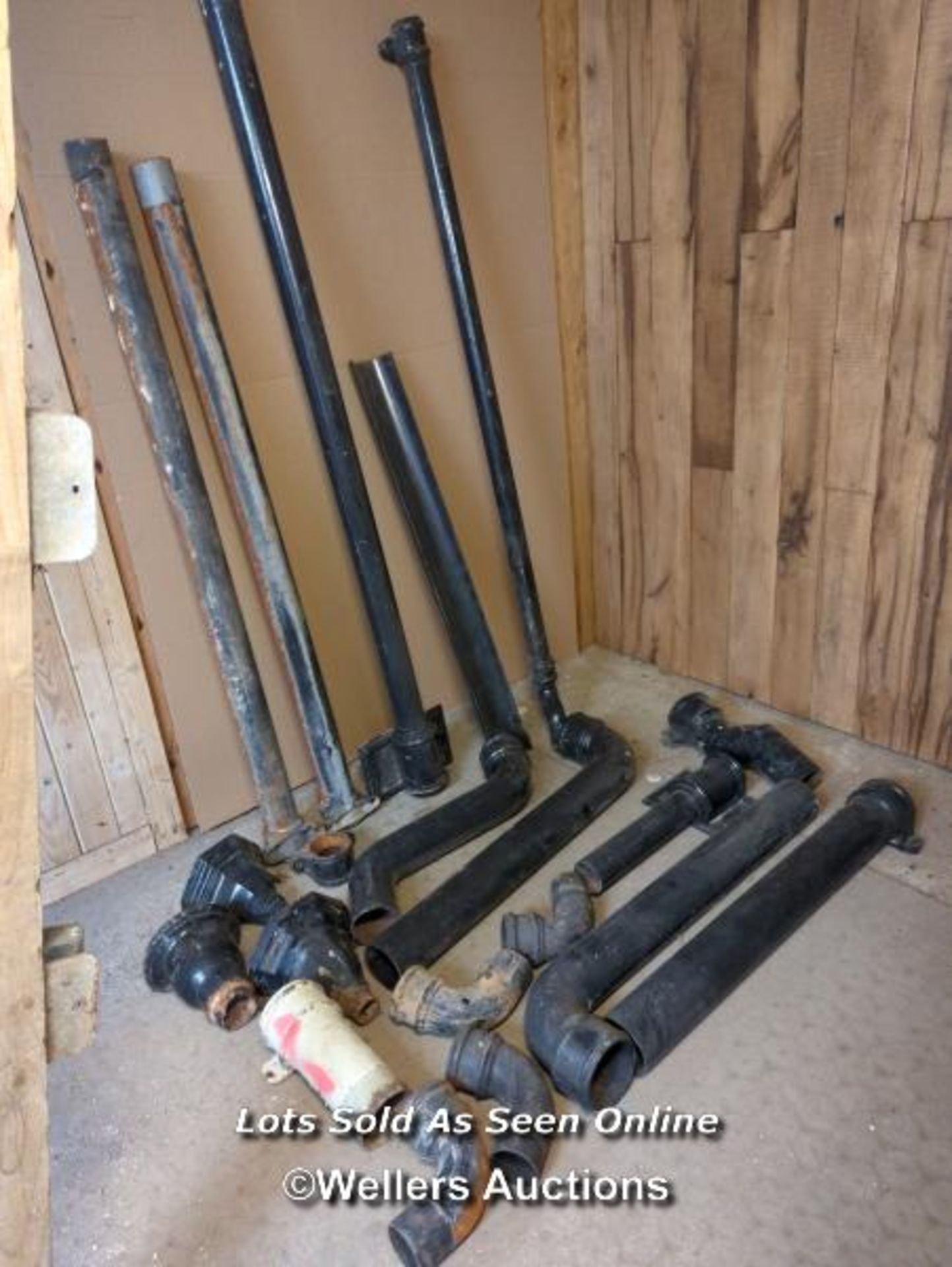 Collection of 19 pieces of cast iron downpipes, guttering and hoppers. Please note single narrow