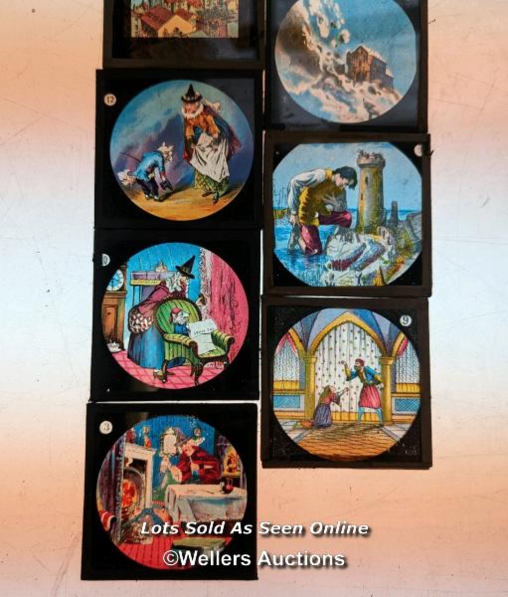 11 magic lantern slides, fairy tale themed. 8cm x 8cm - Bild 3 aus 3