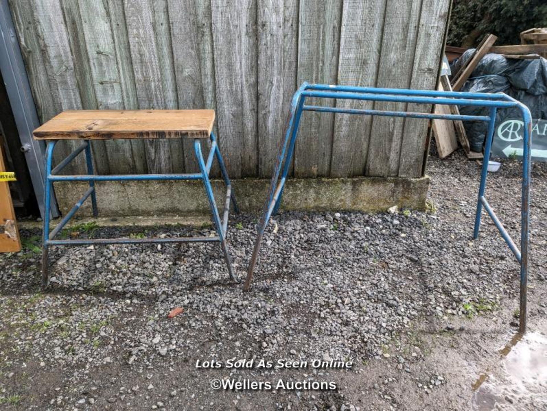 2 pieces of Gym equipment from Haslemere Heights school. 1950s vintage. One with an oak seat. - Image 2 of 4