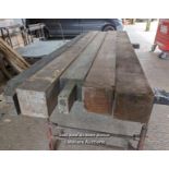 5 large hardwood beams. Mahogany/sapeli from 12cm by 14cm to 15.5cm by 15.5cm and 206cm to 216cm