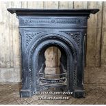 Late Victorian cast iron combination bedroom fireplace. Painted black. Needing minor restoration