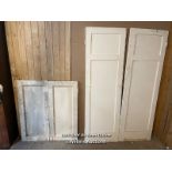 2 pairs of white cupboard doors in pine. 42cm x 95cm and 54cm x 167cm.