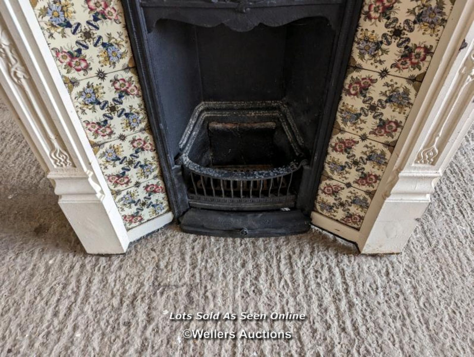 Edwardian painted cast iron combination fireplace with tiles. Complete except for one lug missing. - Image 5 of 6