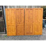 4 matching pine four panel doors, morticed and tenoned construction. Each door 61cm x 183cm x 4cm.