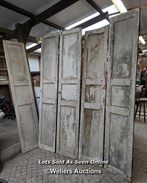 Pair of tall Georgian pine shutters or door for restoration. 114cm x 232cm x 3.5cm