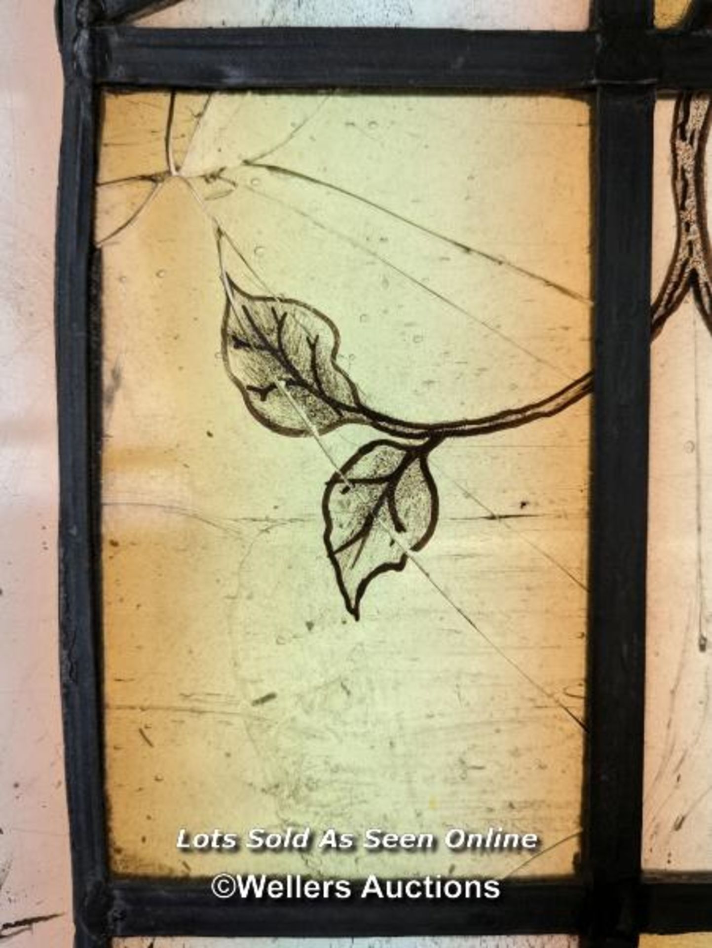 Series of three stained glass panels with handpainted birds of the field. Small areas of damage. - Image 6 of 6