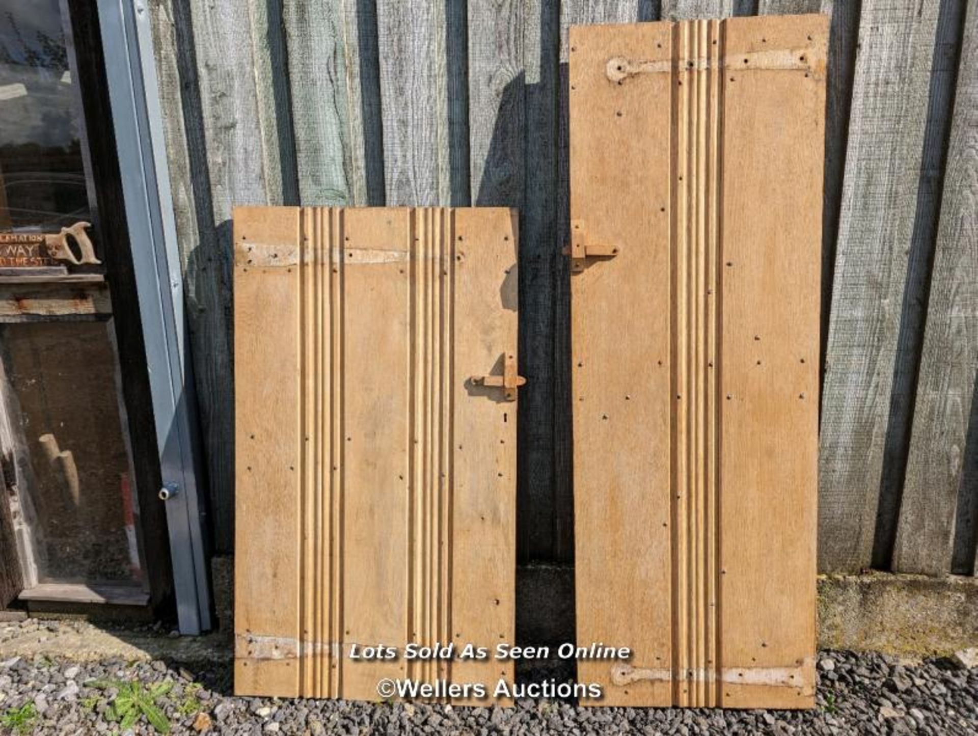 2 arts and crafts oak solid oak plank doors. 60cm x 171cm and 75cm x 130cm