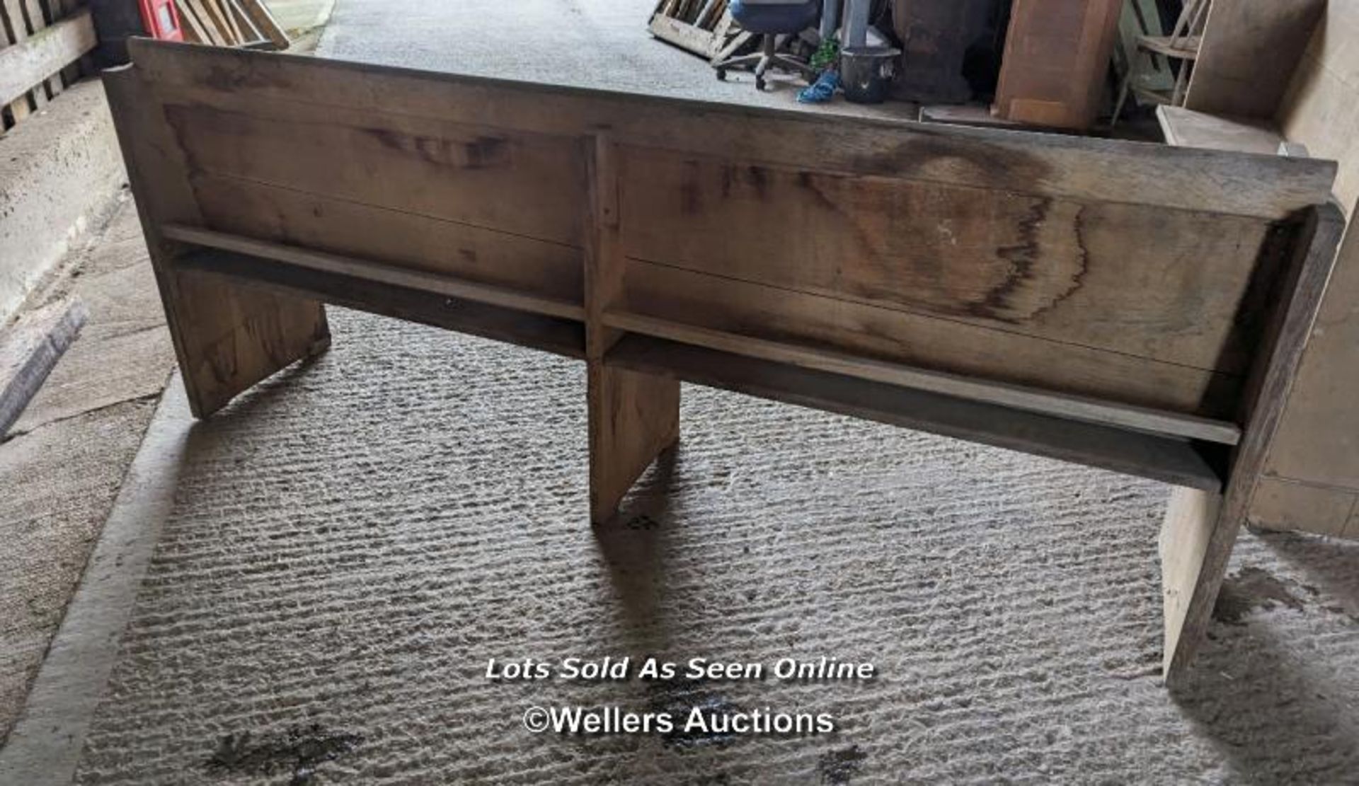 A pair of solid oak pews. Grey colour and dirty due to being stored briefly outside. Height 84cm, - Image 6 of 11