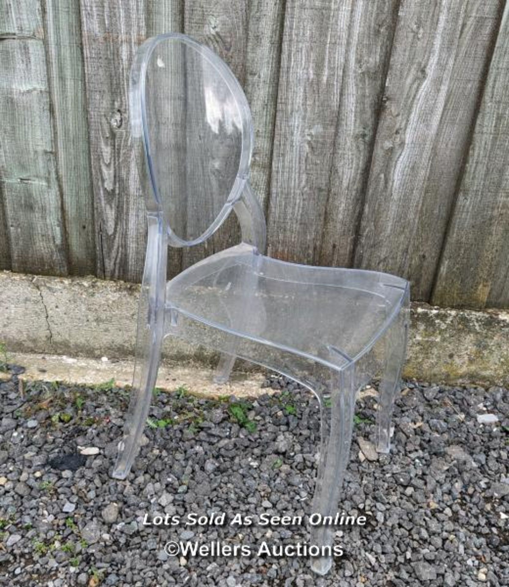Clear plastic 'ghost chair', 89cm x 41cm x 41cm. - Image 3 of 5