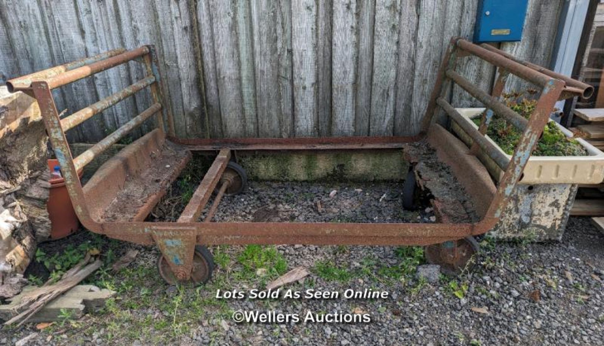 Large railway porters trolley for restoration. Approx 2m long by 1m wide. Was used for moving