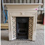 Edwardian painted cast iron combination fireplace with tiles. Complete except for one lug missing.