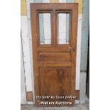 Victorian pine door from France with opening window section. Size 81.5cm x 195cm x 3cm thick.