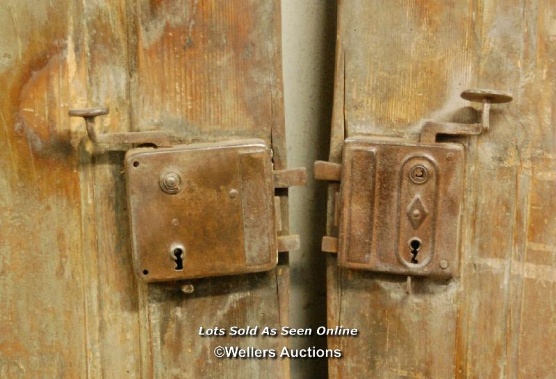 Set of three Eastern European handpainted doors with handles and latches. Would make a nice screen - Image 3 of 3