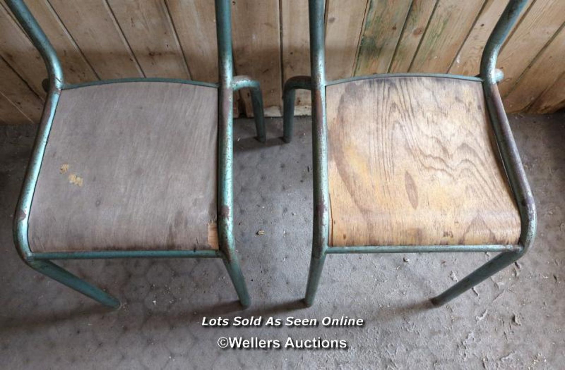 Two vintage school chairs. Stackable tubular frames with ply seat - Image 3 of 3