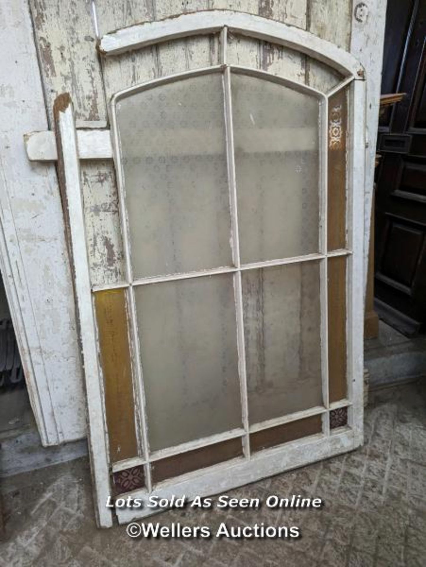 2 Victorian gothic windows for restoration. Pine window 105cm x 162cm. Cast iron window has - Image 2 of 6