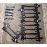 Reproduction 11 cast iron decorative gothic door straps. 41cm long, plus 5 new black bolts, one bolt