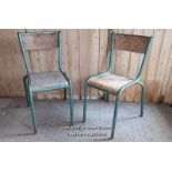 Two vintage school chairs. Stackable tubular frames with ply seat
