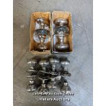 6 pairs of nickel door handles. 2 pairs of oval handles and 4 pairs of small circular knobs. Some