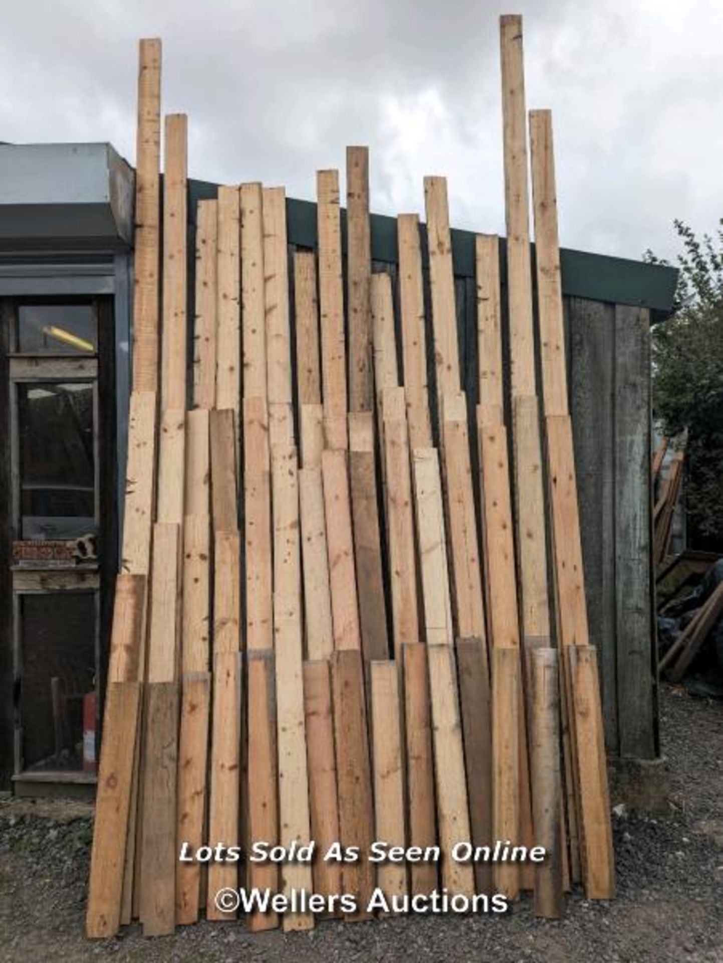 Reclaimed pine. 10m2 parcel of wood. Cut from Victorian joists. Many have 'wattle and daub' lines on