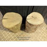 2 stumps for use as rustic stools. Hardwood with some bark. Fully seasoned. Approx 62cm high, 30cm