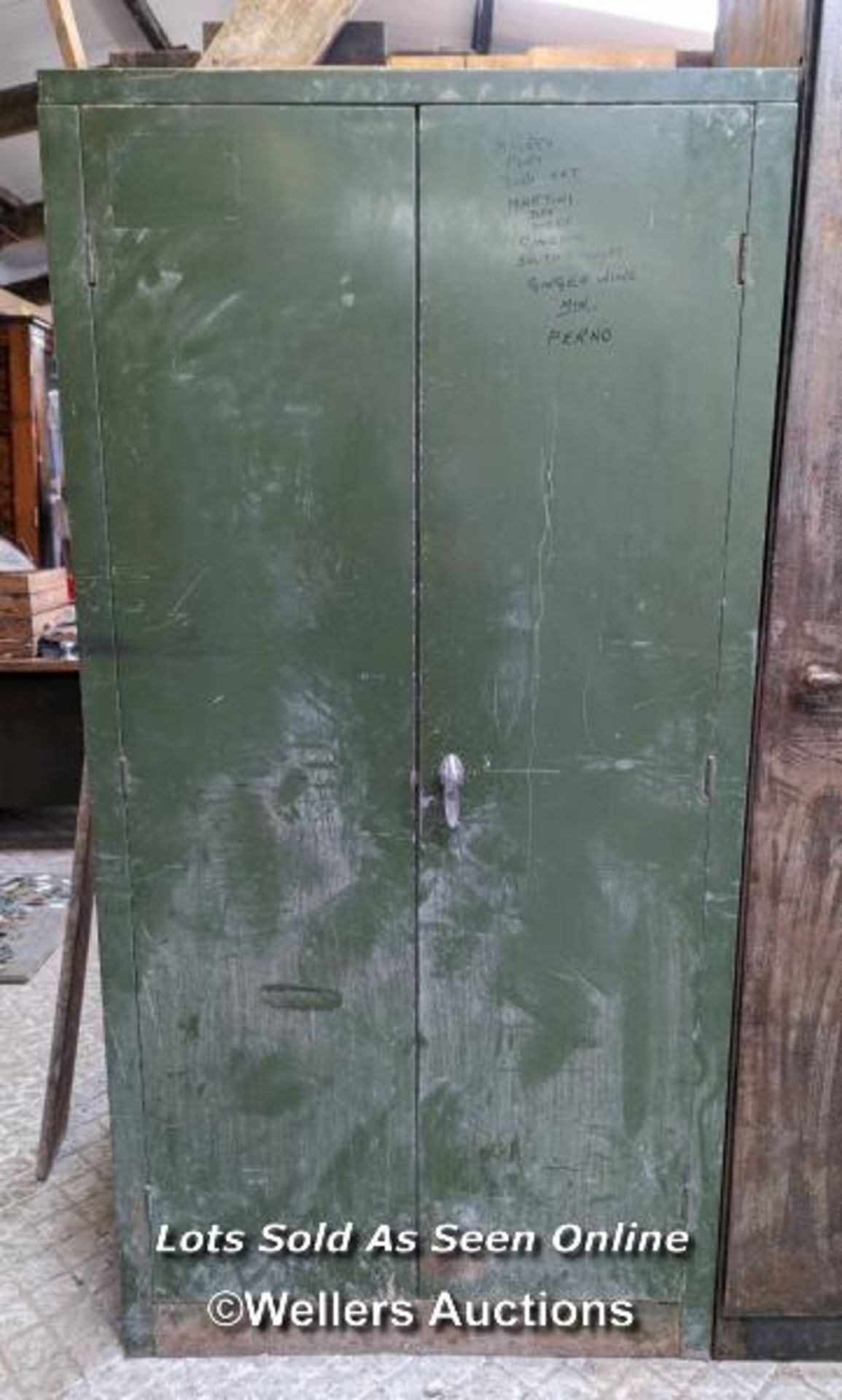 Double metal cupboard. 1950s. Adjustable shelving. 91cm W x 181cm T x 45cm D