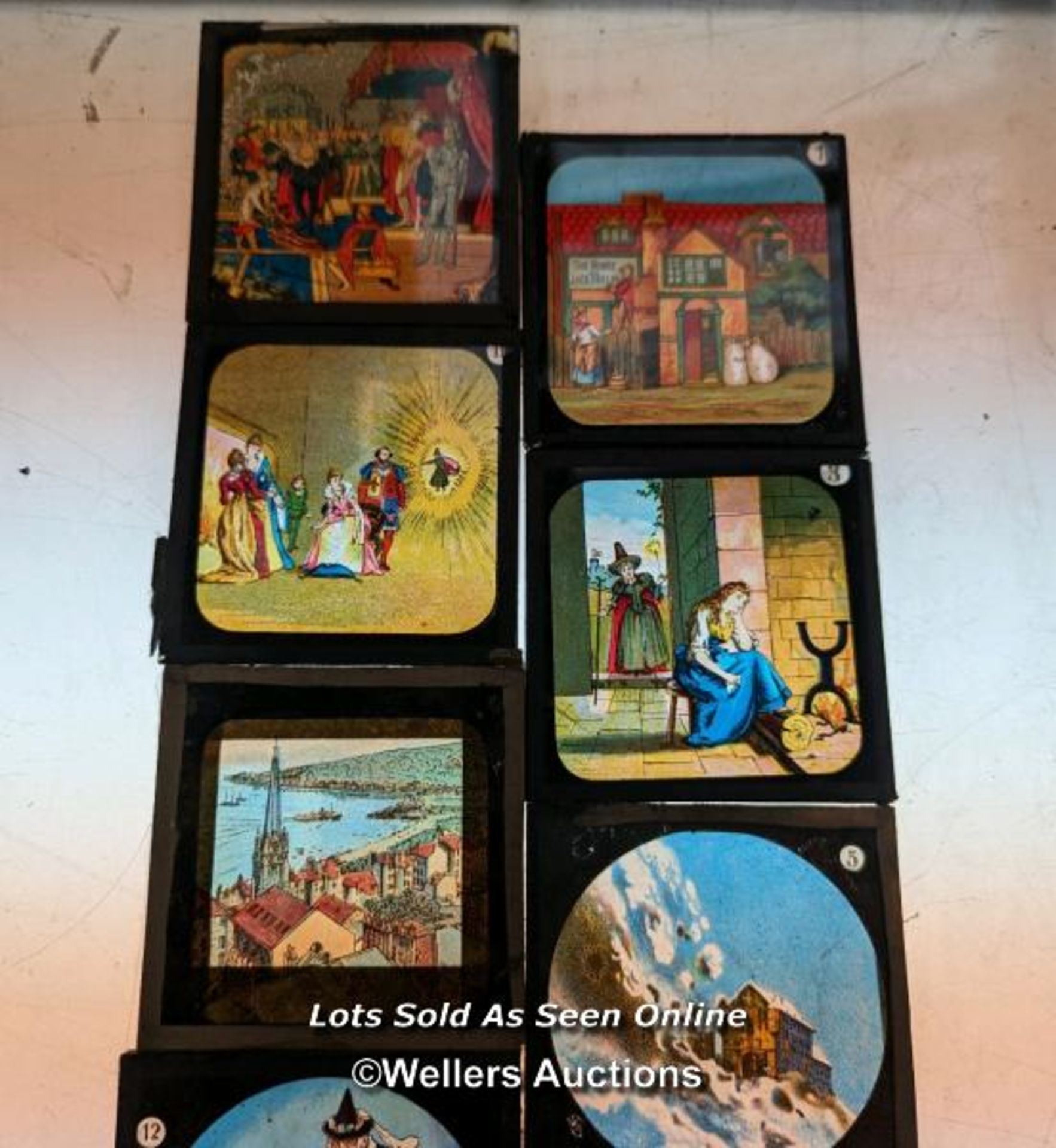 11 magic lantern slides, fairy tale themed. 8cm x 8cm - Bild 2 aus 3