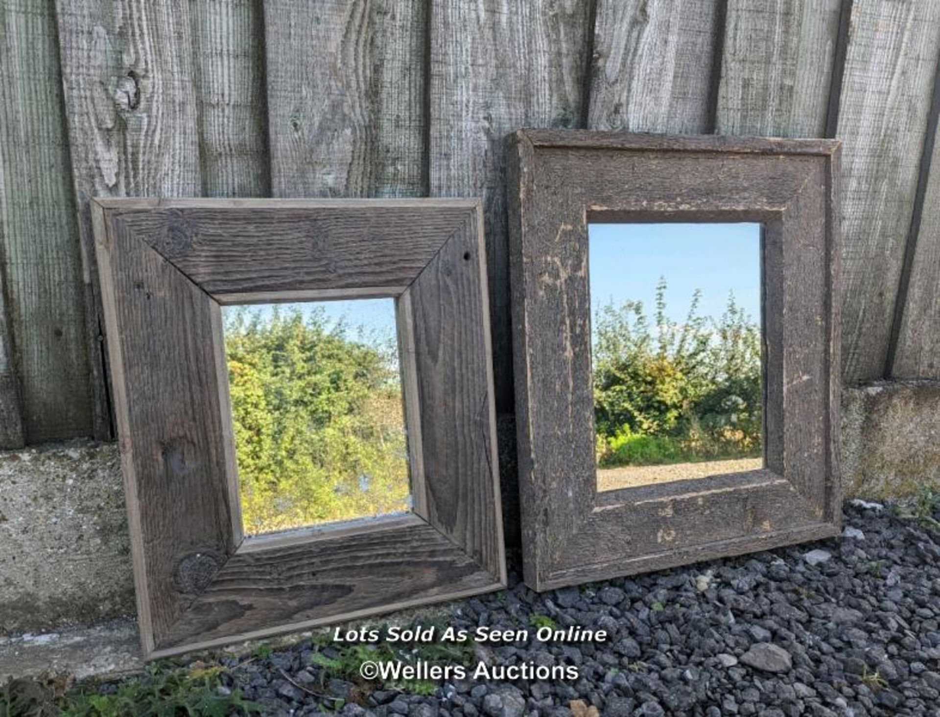 2 reclaimed and rustic pine mirrors with old mirror glass