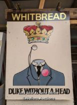 Original Whitbread pub sign "Duke without a head" Wateringbury Kent. Metal. 90cm W x 103cm T.