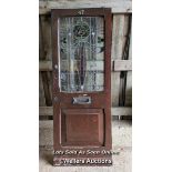 Circa 1910 solid oak Edwardian front door with original art nouveau stained glass in need of some