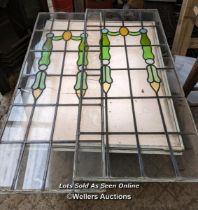 2 large panels of Edwardian stained glass. Some cracks and lead needing restoration to edges. 45cm x