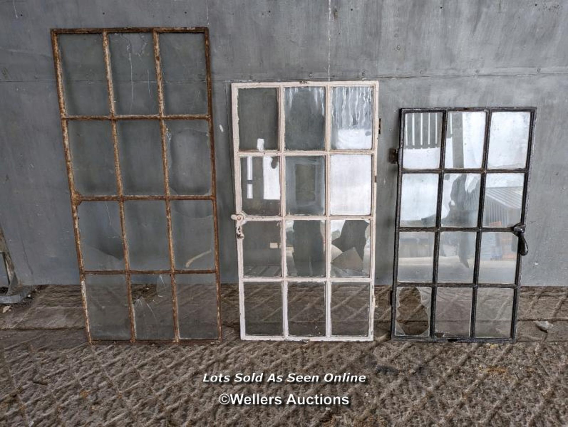 3 late Georgian/Early Victorian cast iron window with square glazing panels. For restoration.
