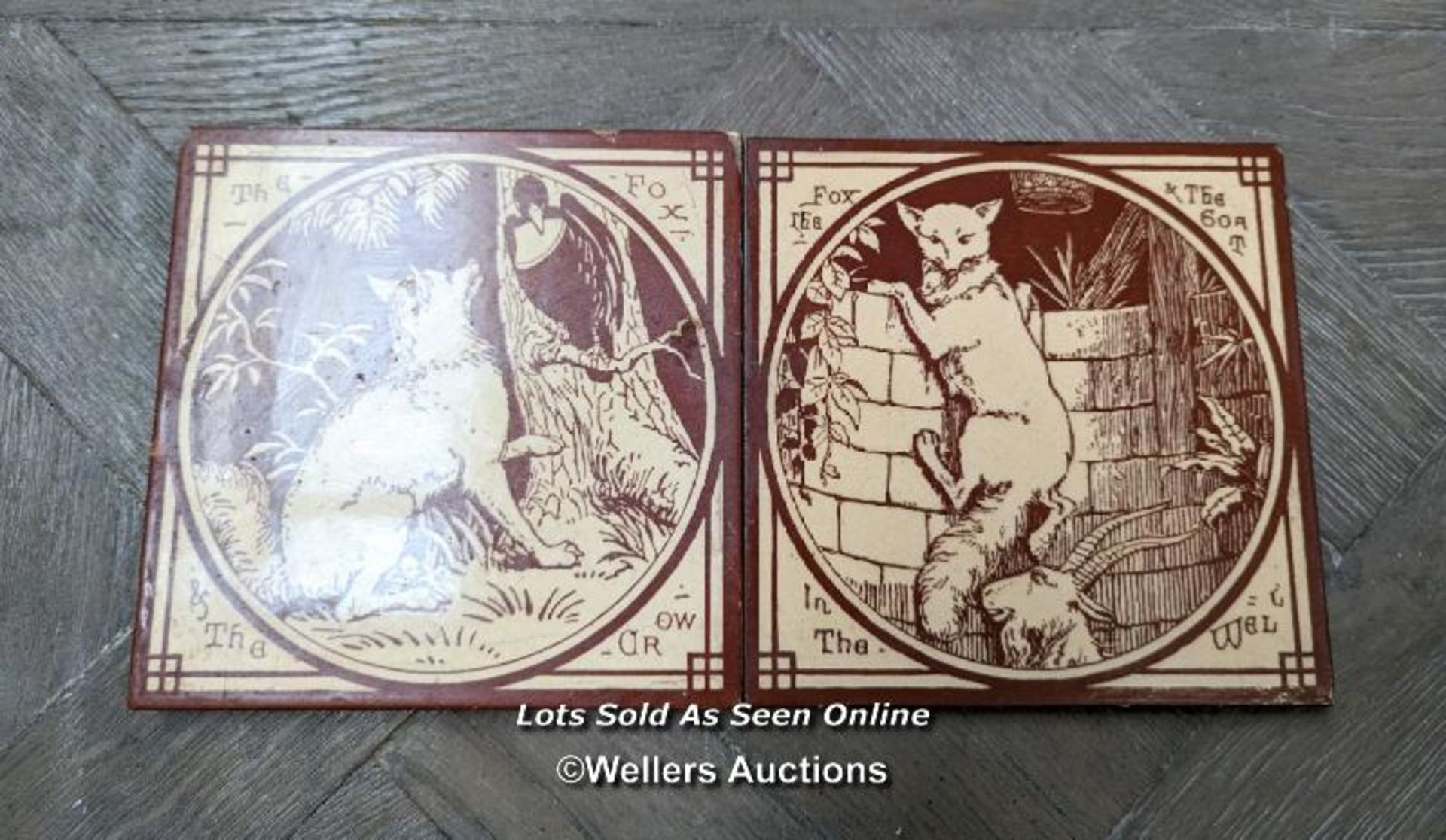 Set of 6 Minton aesop's fables tiles. Possibly designed by J Moyr Smith 1872 to 1875. 6" x 6". Small - Bild 5 aus 6