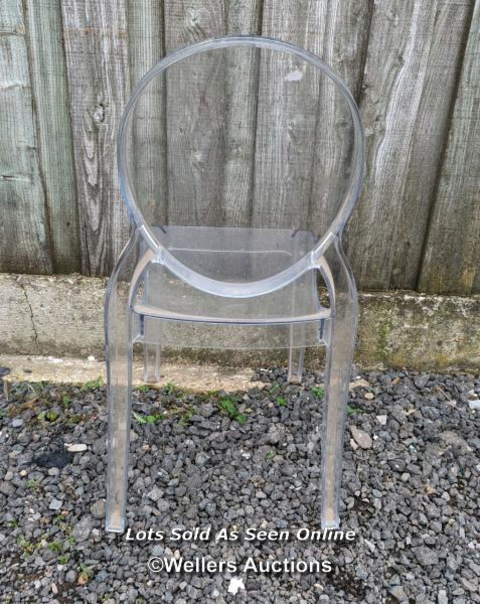 Clear plastic 'ghost chair', 89cm x 41cm x 41cm. - Image 4 of 5