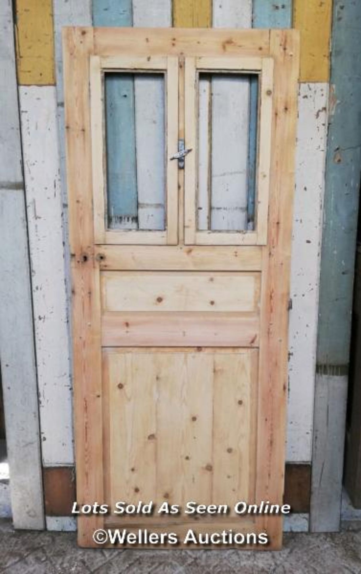 Victorian pine door from France with opening window section. Size 81.5cm x 195cm x 3cm thick. - Image 2 of 3