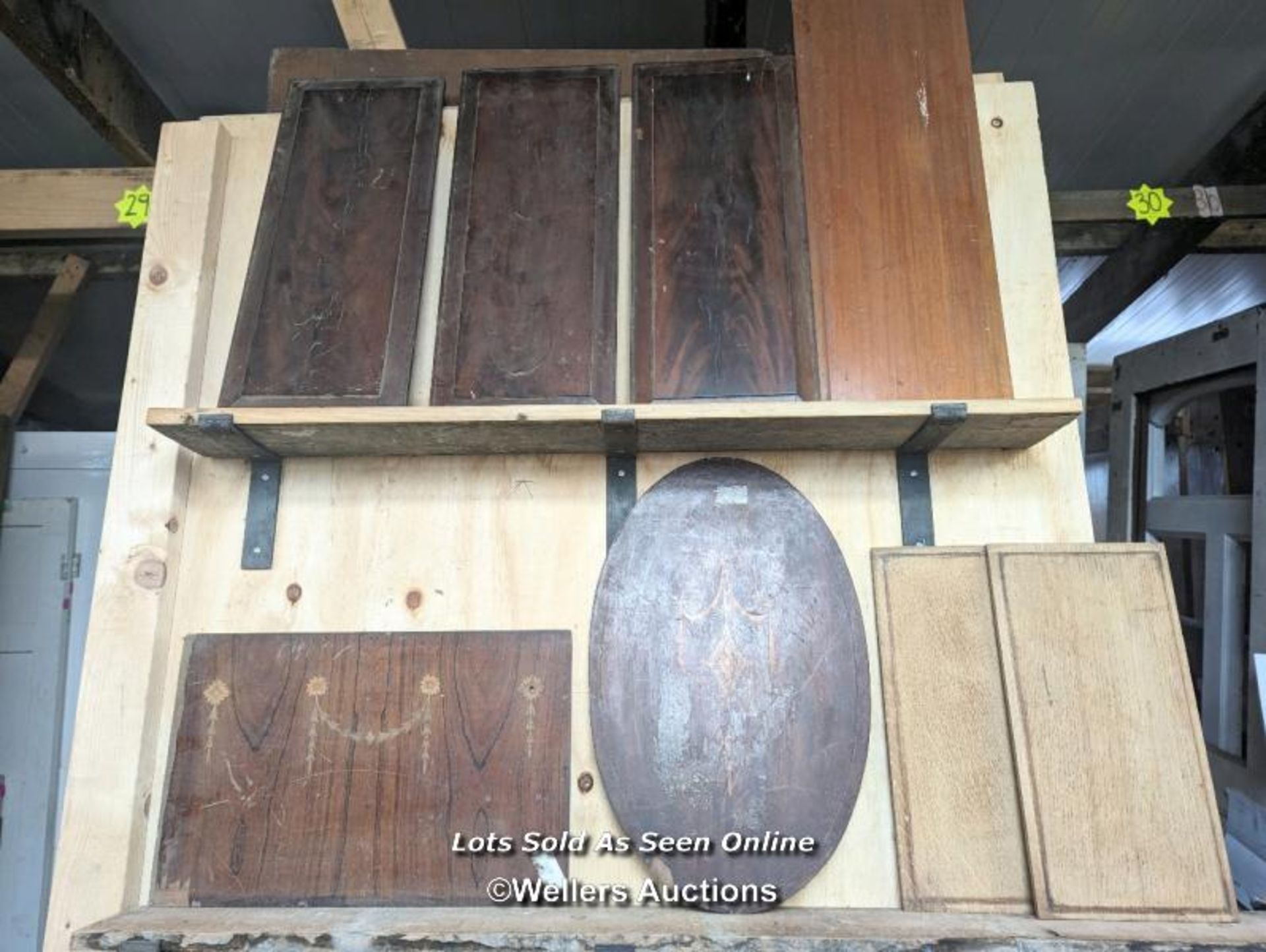 A collection of hardwood timber door panels including marquetry panels. 19 items - Image 2 of 4