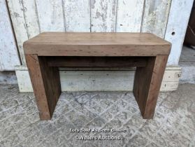 Reclaimed waxed pine seat. 70cm W x 48cm H x 29cm D