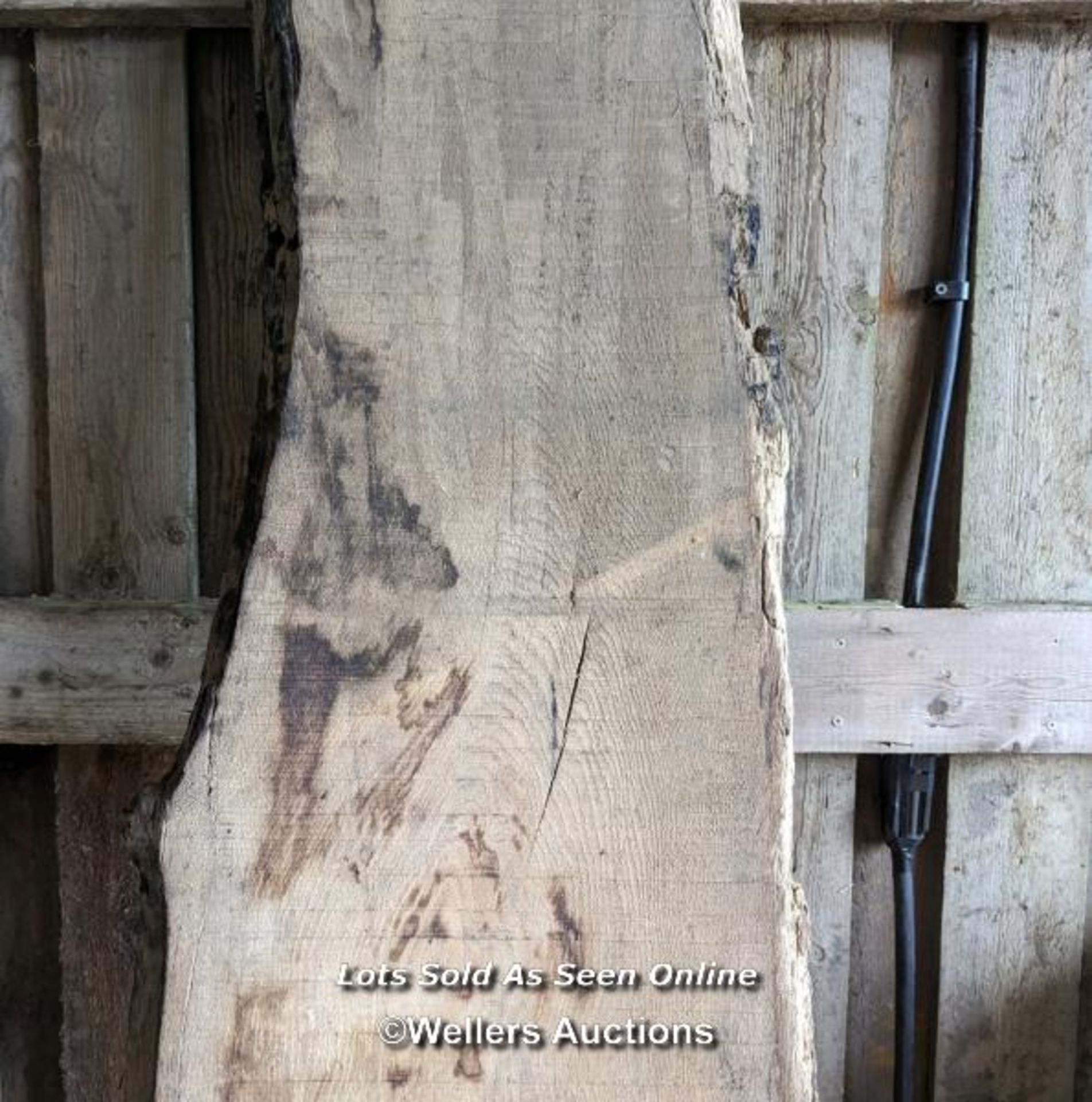 Oak slab cut down in 1987 with natural edge. 240cm x 38cm to 51cm max and 5.5cm to 6.5cm thick - Image 2 of 5