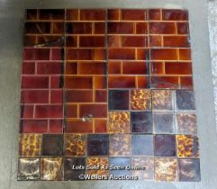 16 various reclaimed tiles. Edwardian. 6" x 6", smoke marks, crackle glaze