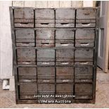 Set of industrial metal drawers by slingsby. 20 drawers. 1950 to 1960s. 107cm H x 92cm x 31cm D