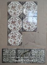 Mixed set of 8 Victorian transfer printed fire tiles, 6" x 6"