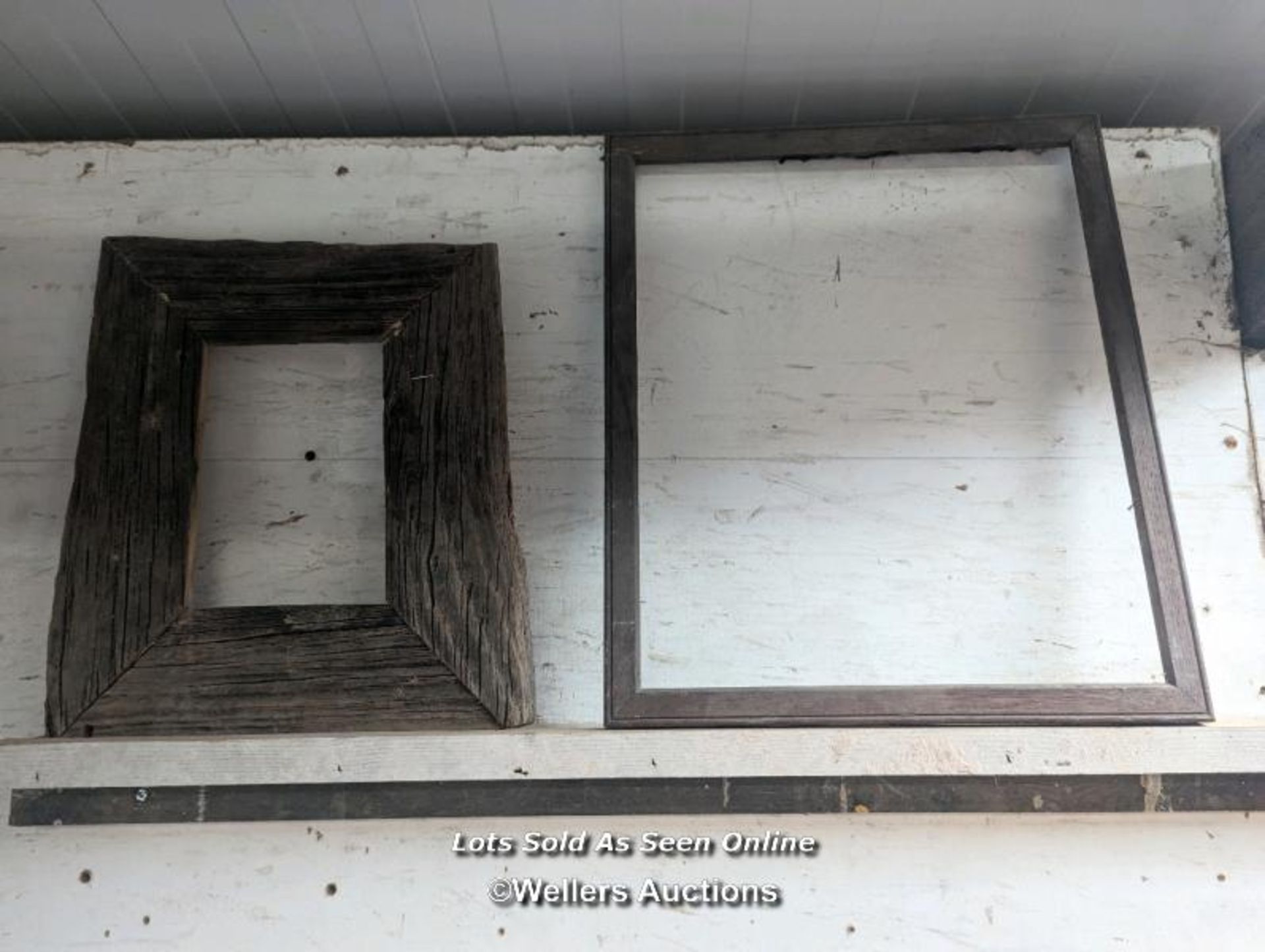 A collection of old picture frames and rustic timber frames needing restoration. Largest 54cm x 70cm - Image 5 of 6