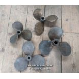 4 bronze ships propellers. Bore 3cm x 25cm. Bore 2.5cm x 27.7 cm. Bore 1.5cm x 26cm. Bore 2.5xm x