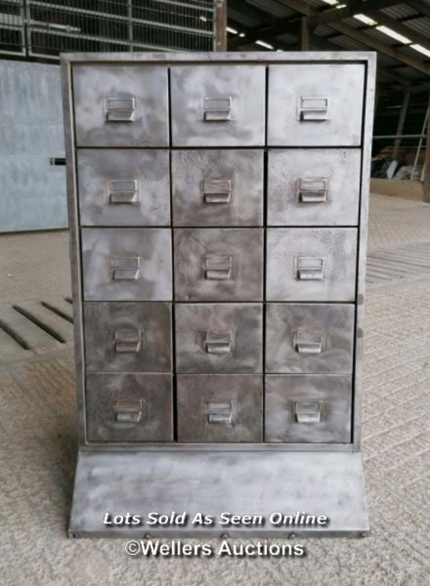 Industrial metal drawer unit. Stripped to bare metal and laquered. 15 drawers. 112cm H x 71cm W x - Image 2 of 6