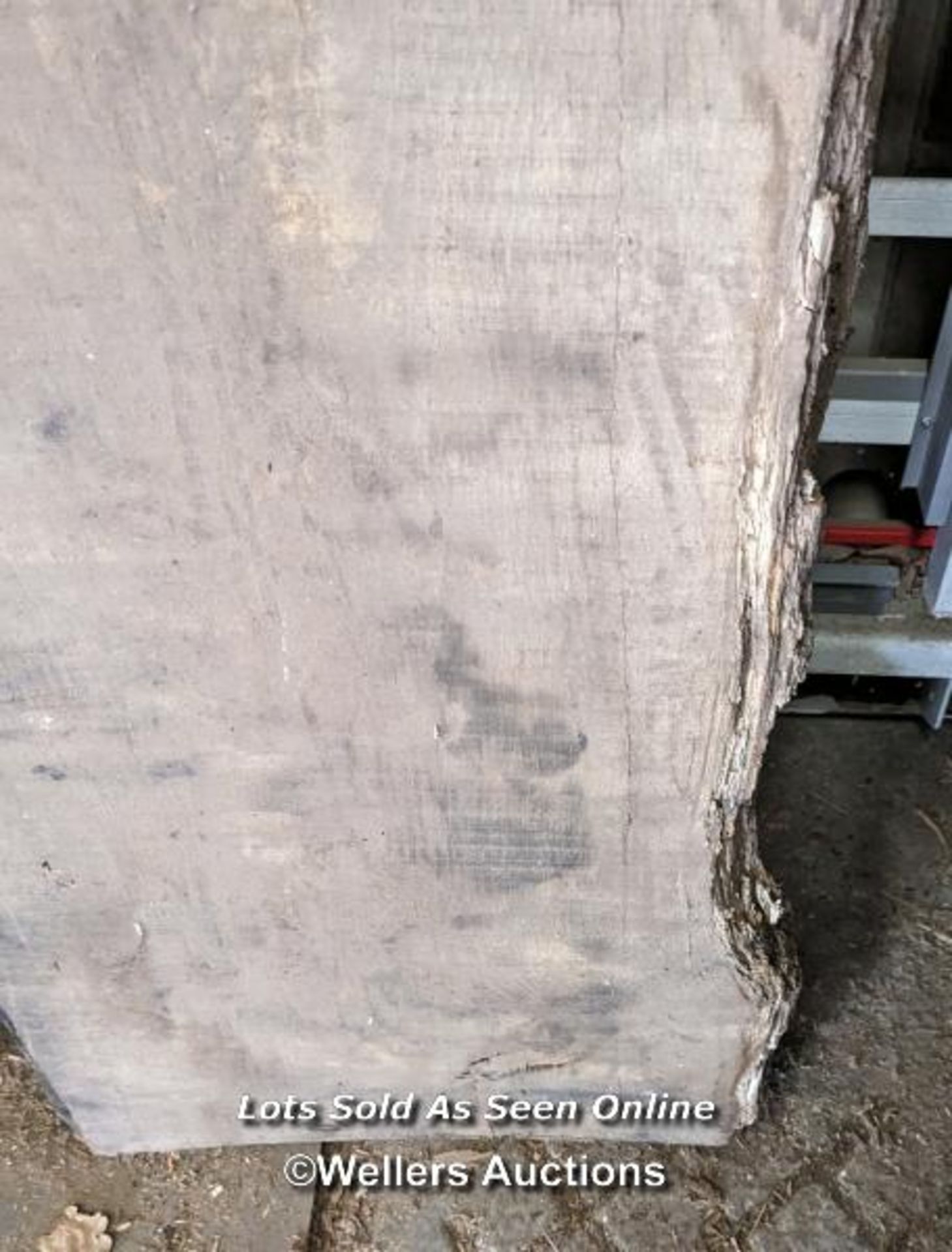 Large oak slab. Seasoned. Natural edge. Oak felled in 1987. Max width 53cm, length 308cm thickness - Image 3 of 4