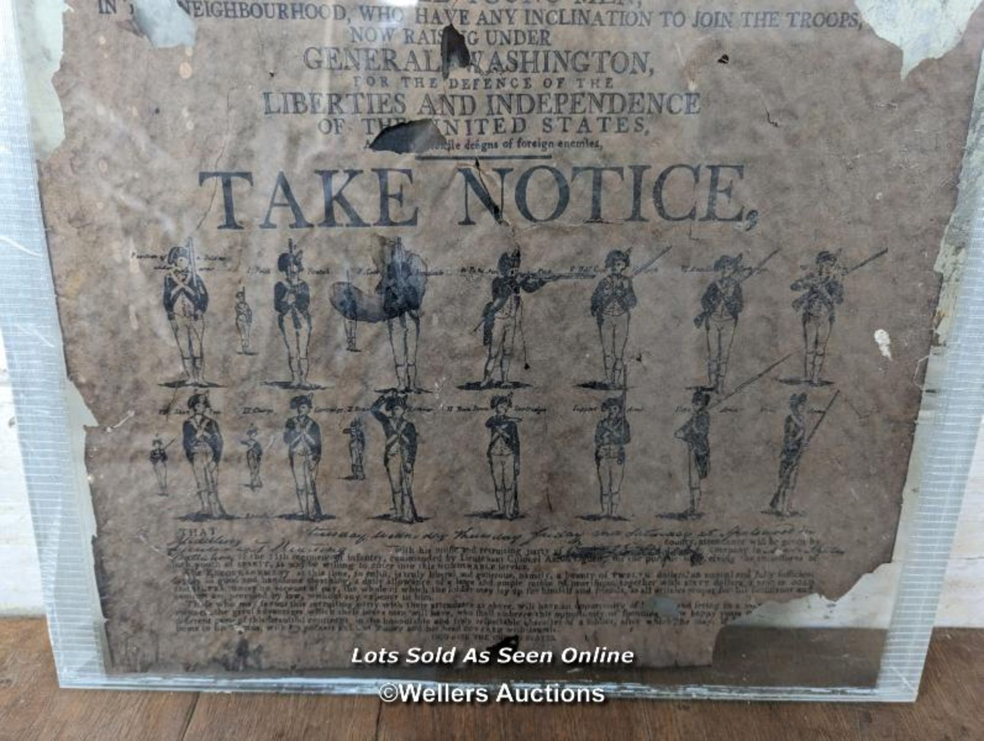 Possible USA War of independence or 1797 War vs French recruitment poster. Poor condition with
