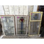3 crittall windows with stained glass panels. Art Nouveau designs. Some minor damage. Sizes approx