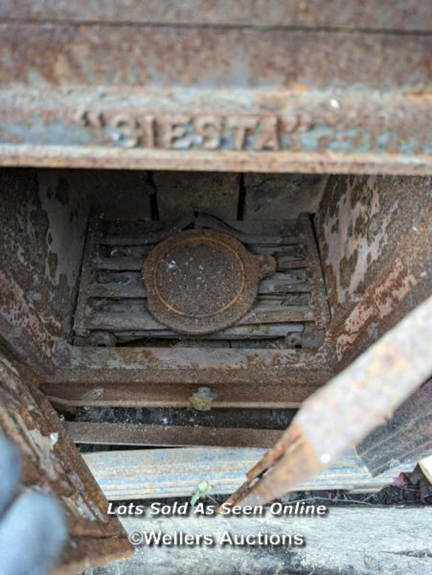 An Art Deco woodburning stove for restoration. Outer decorative removable frame in cast iron. 85cm H - Image 3 of 6