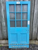 Reclaimed pine school door with 9 glazed panels, 6 of them with wired safety glass. 92cm x 200cm x