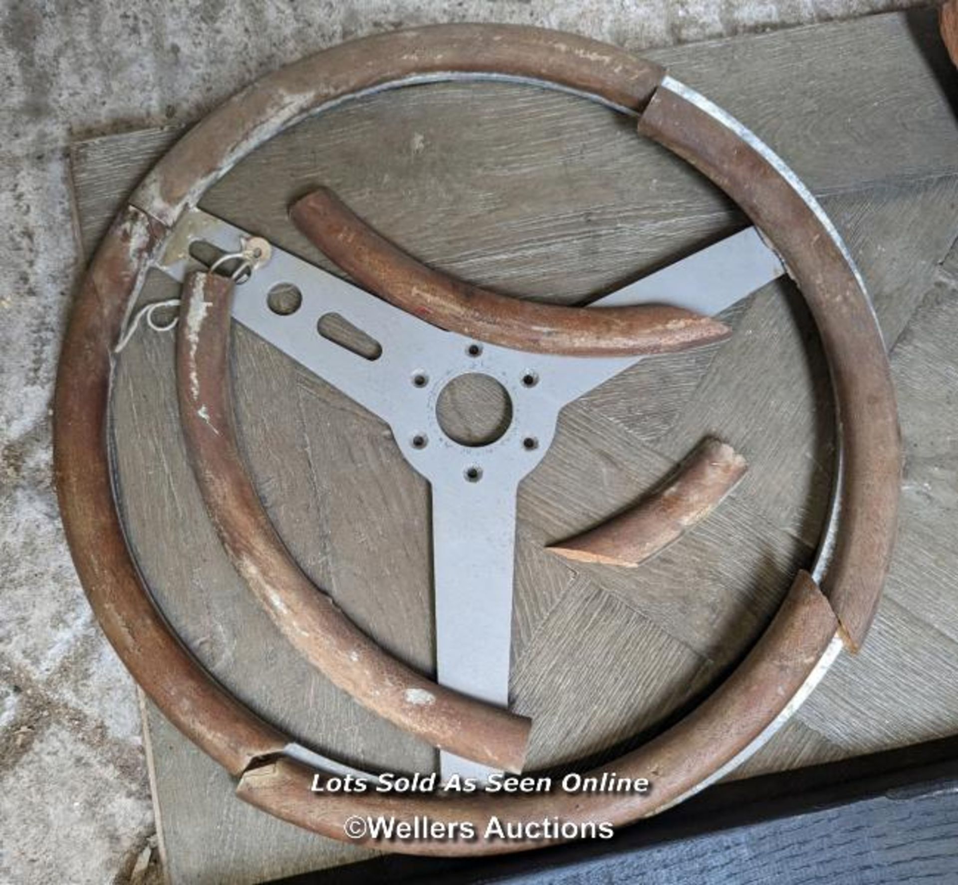 3 motoring related framed prints and 1 vintage steering wheel, 38cm diameter, for restoration - Image 3 of 3